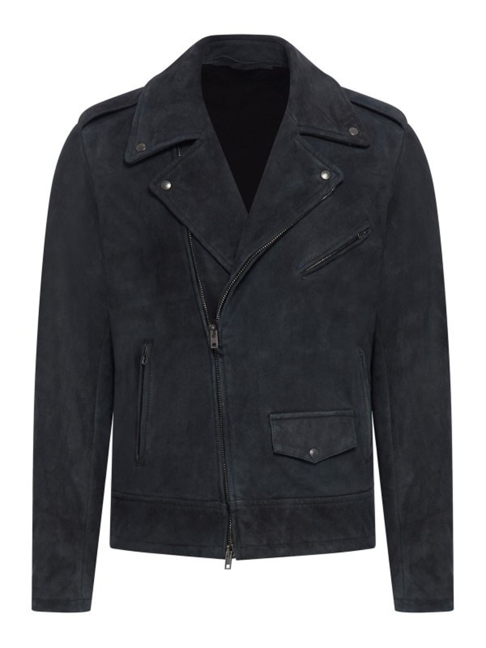 Men's Suede Biker Bomber Jacket - Black